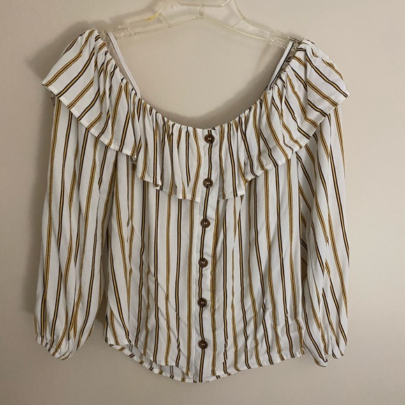 Off the Shoulder Yellow & Black Shirt - Picture 11 of 15